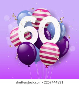 Happy 60th birthday greeting card with balloons. 60 years anniversary. 60th celebrating with confetti. "Illustration stock" - Powered by Shutterstock