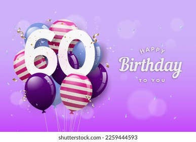 Happy 60th birthday greeting card with balloons. 60 years anniversary. 60th celebrating with confetti. "Illustration stock" - Powered by Shutterstock