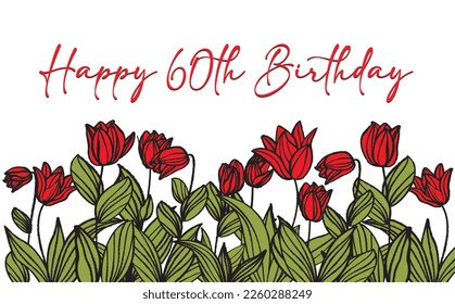 Happy 60th birthday greeting card with floral isolated background - Powered by Shutterstock