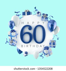 Happy 60th birthday party composition with balloons and presents. 3D Render - Powered by Shutterstock