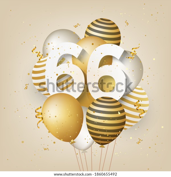 Happy 66th Birthday Gold Balloons Greeting Stock Illustration 1860655492