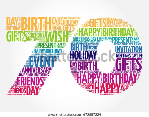 Happy 70th Birthday Word Cloud Collage Stock Illustration 672587224 ...