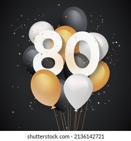 Happy 80th birthday balloons greeting card background. 80 years anniversary. 80th celebrating with confetti."Illustration stock"