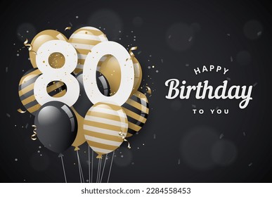 Happy 80th birthday balloons greeting card black background. 80 years anniversary. 80th celebrating with confetti. "Illustration stock" - Powered by Shutterstock