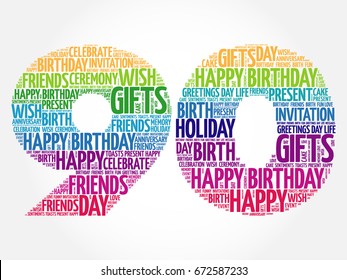 Happy 90th Birthday Word Cloud Collage Concept