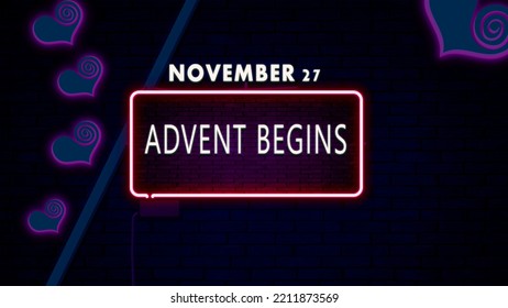 Happy Advent Begins, November 27. Calendar Of November Retro Text Effect, Design