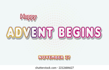 Happy Advent Begins, November 27. Calendar Of November Retro Text Effect, Vector Design