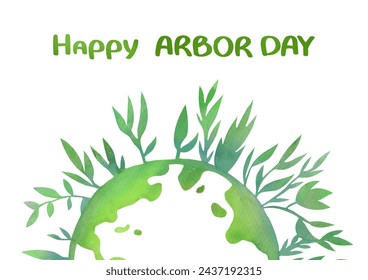 Happy Arbor Day card with text. green planet is globe plants and flowers grow around it. environmental protection Horizontal poster, Ecology and care of nature banner - Powered by Shutterstock