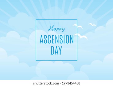 Happy Ascension Day Illustration. Religious Heavenly Background. Sunny Blue Sky Background. Jesus Christ's Ascension Into Heaven Illustration. Christian Holiday. Important Day