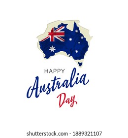 Happy Australia day lettering. Map of Australia paper cut with flag. illustration