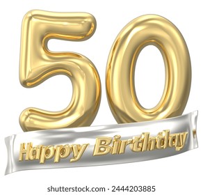 Happy Birthday 50th Gold Number 3D With White Background - Powered by Shutterstock