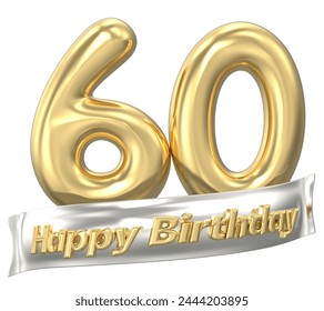 Happy Birthday 60th Gold Number 3D With White Background - Powered by Shutterstock