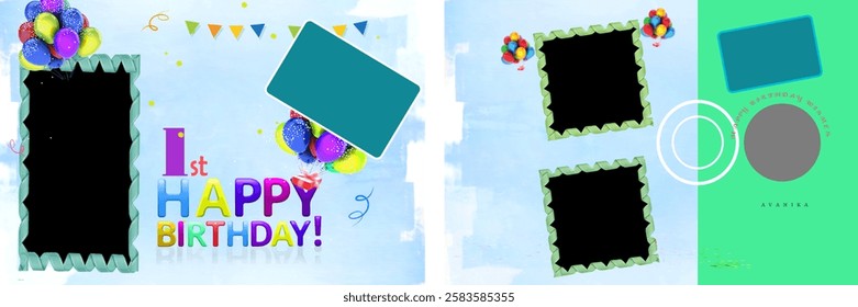 Happy Birthday Album Design collage editable template Put your photos into frames page size 12x36 inches