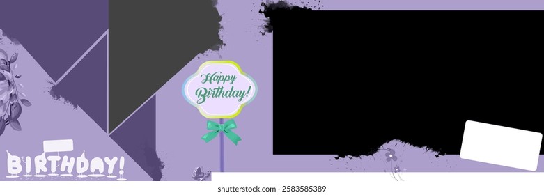 Happy Birthday Album Design collage editable template Put your photos into frames page size 12x36 inches