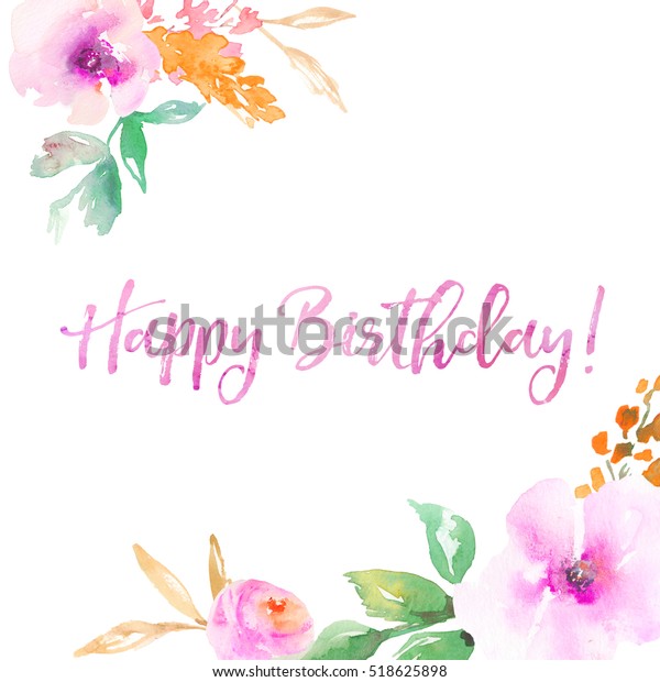 Happy Birthday Background Watercolor Flowers のイラスト素材 518625898