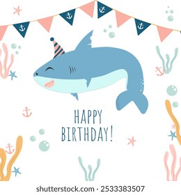 Happy Birthday Card with Cute shark - Powered by Shutterstock