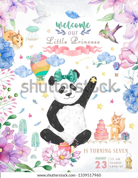 Happy Birthday Card Design Cute Panda Stock Illustration 1339517960 ...