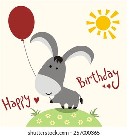 Happy Birthday Card Funny Donkey Balloon Stock Illustration 257000365 ...