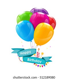 Happy Birthday Card Template Balloons Ribbon Stock Illustration ...