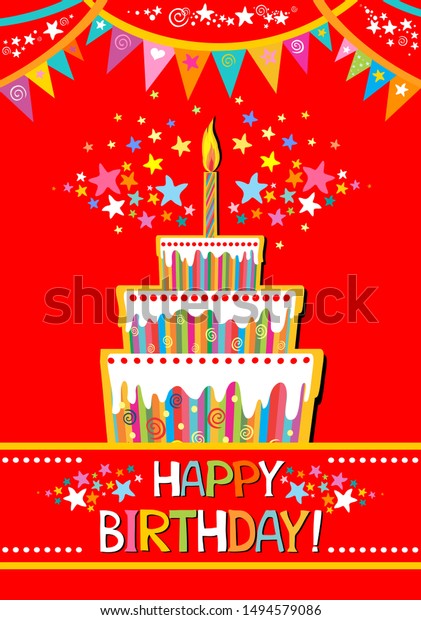 Happy Birthday Card Template Birthday Cake のイラスト素材