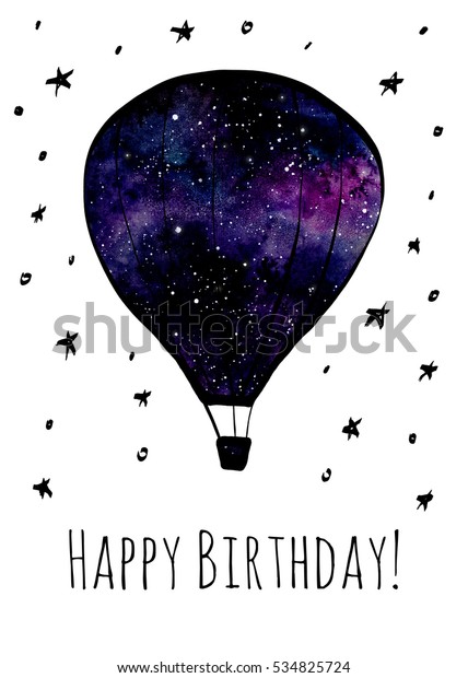 Happy Birthday Card Watercolor Stars Galaxy Stock Illustration 534825724