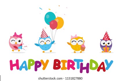 Happy Birthday Celebration Cute Owl Stock Illustration 1151827880 ...