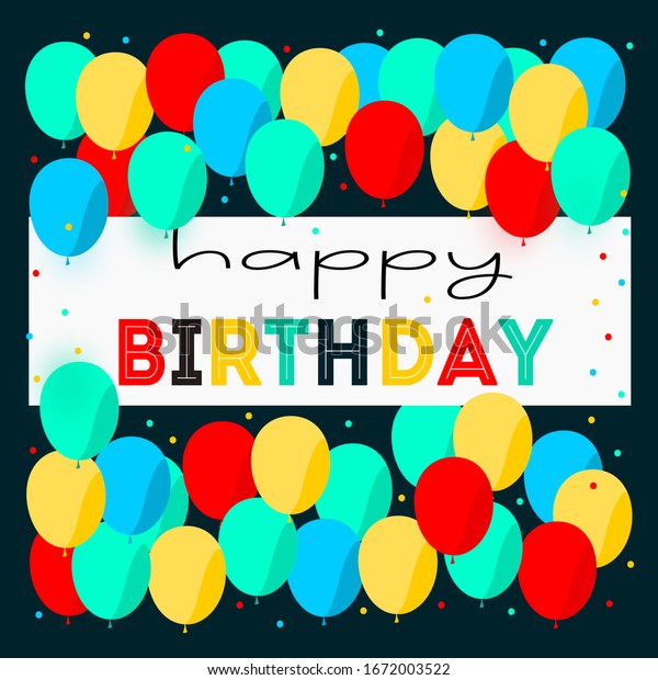 Happy Birthday Colorful Balloons Greening Dark Stock Illustration ...