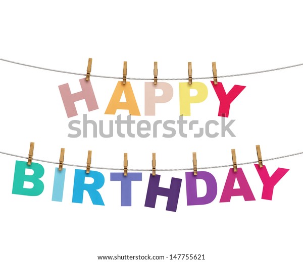 Happy Birthday Colorful Letters Hanging On Stock Illustration 147755621 ...