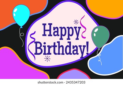 "Happy Birthday!" in elegant script font surrounded by colorful balloons, confetti, and sparkles, creating a festive and joyful atmosphere. - Powered by Shutterstock