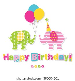 Happy Birthday Elephants Greeting Card Illustration Stock Illustration ...