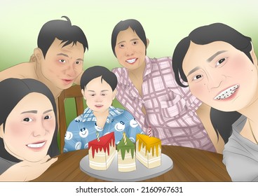 Happy Birthday Family Drawing There Three Stock Illustration 2160967631