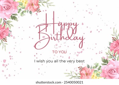 Happy Birthday Floral Wishes With Pink Roses - Powered by Shutterstock