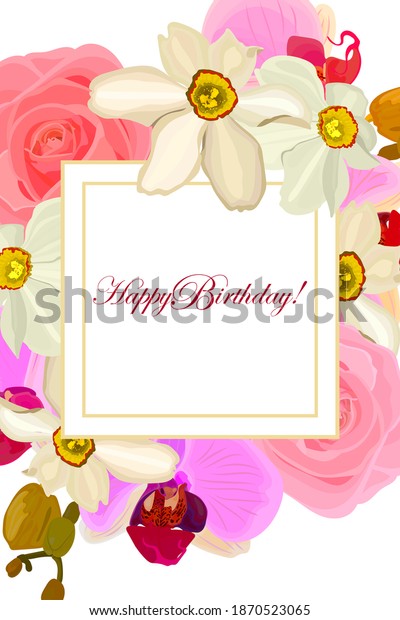 Happy Birthday Frame Flowers Stock Illustration 1870523065 | Shutterstock