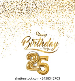 Happy Birthday gold glitter handwritten text, isolated on white background, vector illustration. Elegant golden texture script for greeting cards, web banners, birthday party flyers. - Powered by Shutterstock