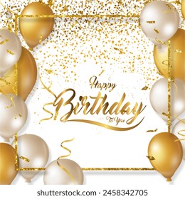 Happy Birthday gold glitter handwritten text, isolated on white background, vector illustration. Elegant golden texture script for greeting cards, web banners, birthday party flyers. - Powered by Shutterstock