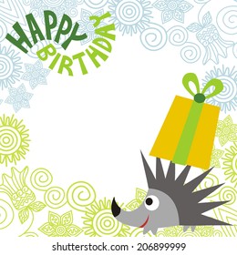 Happy Birthday Greeting Card Hedgehog Gift Stock Illustration 206899999 ...