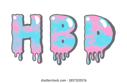 Happy Birthday, HBD Text, Font, Pink And Blue Pastel Color On White Background , Illustration, Greeting Card, Celebration Concept.  