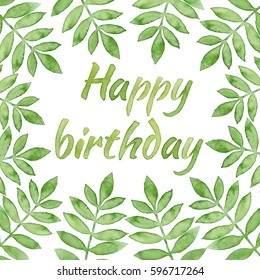 Happy Birthday Lettering Green Leaves Painted Stock Illustration ...