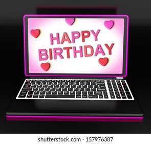 Happy Birthday Message On Computer Showing Internet Greeting