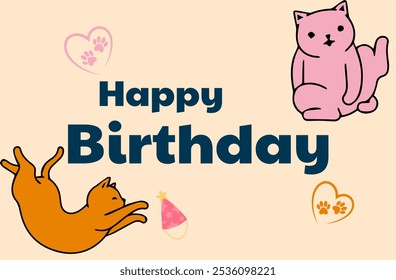 HAPPY Birthday MINIMAL FLAT DESIGN with doodle cat character - Powered by Shutterstock