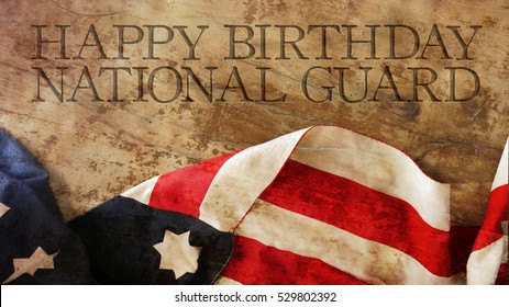 Happy Birthday National Guard. Usa Flag And Wood