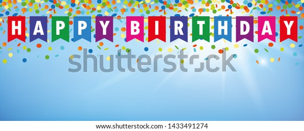 Happy Birthday Party Flags Banner Confetti Stock Illustration ...