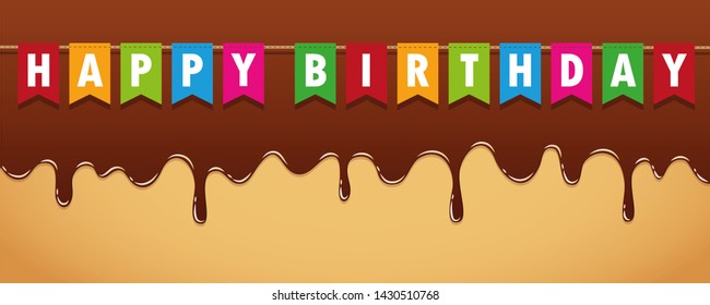 happy birthday party flags on sweet melting chocolate icing  illustration  - Powered by Shutterstock