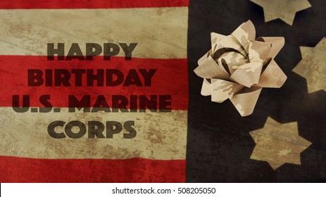 Happy Birthday US Marine Corps Flag And Camouflage Ribbon