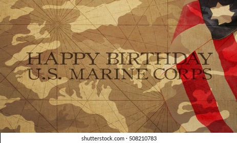 Happy Birthday US Marine Corps Flag And Camouflage Background