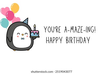 Happy birthday, birthday wishes, birthday celebrations, cake with Happy Birthday wishes. Penguine holding a cake  - Powered by Shutterstock