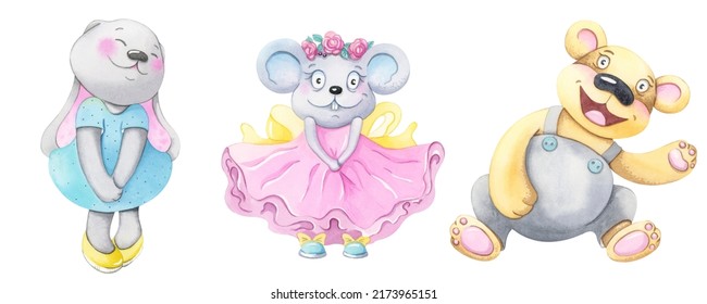 Happy Birthday to You. Set of cute cartoon characters. Birthday card. flat design. Children's greeting card template. Watercolor. - Powered by Shutterstock