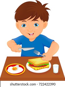 Happy Boy Eating Table Stock Vector (Royalty Free) 722422393