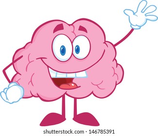 Happy Brain Cartoon Character Waving Greeting Stock Illustration ...