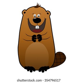 Happy Cartoon Beaver On White Background Stock Illustration 354796517 ...